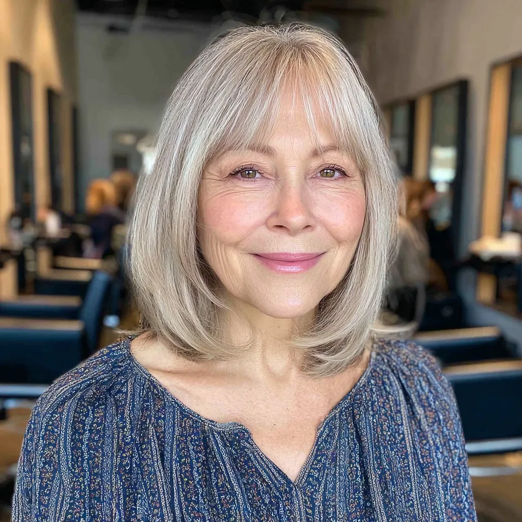 Contemporary Blunt Lob with Soft Curtain Bangs