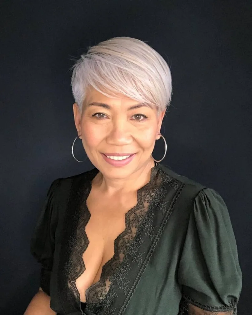 Contemporary pixie hairstyle for women over 50