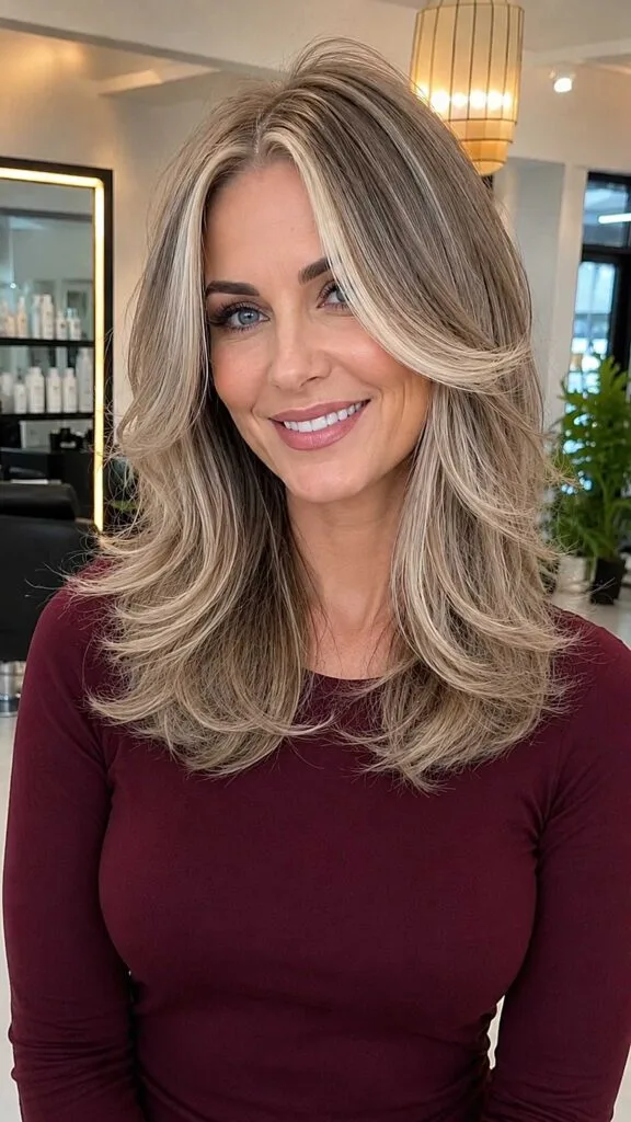 Cool Blonde Dimension Butterfly Cut with Layered Collarbone Sweep