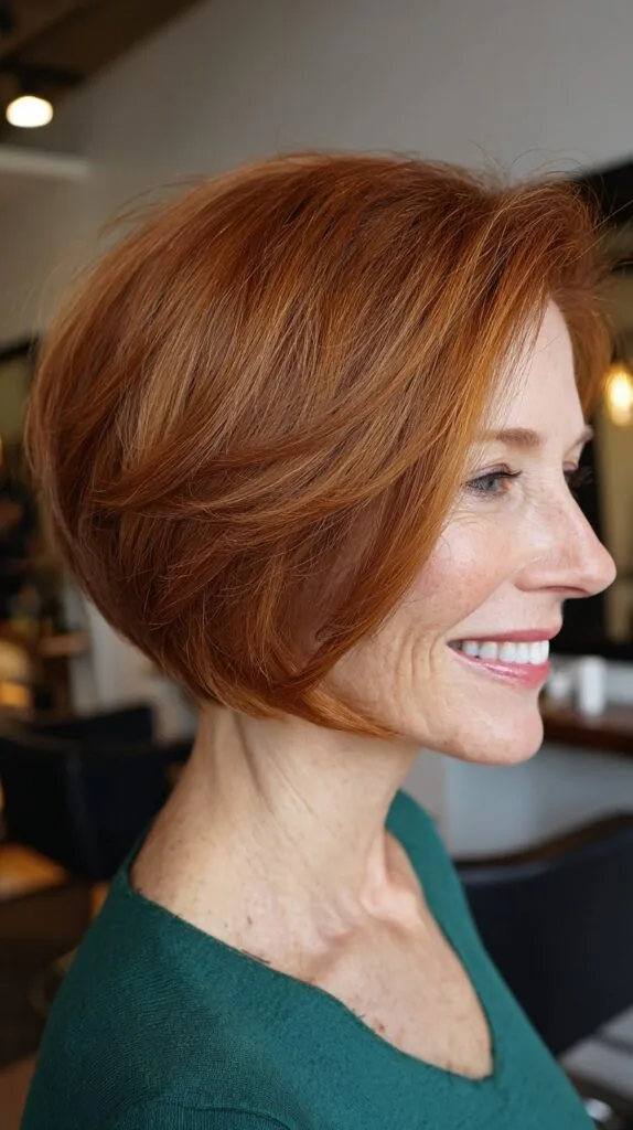 Copper Rotational Stacked Bob with Soft Face-Framing Layers