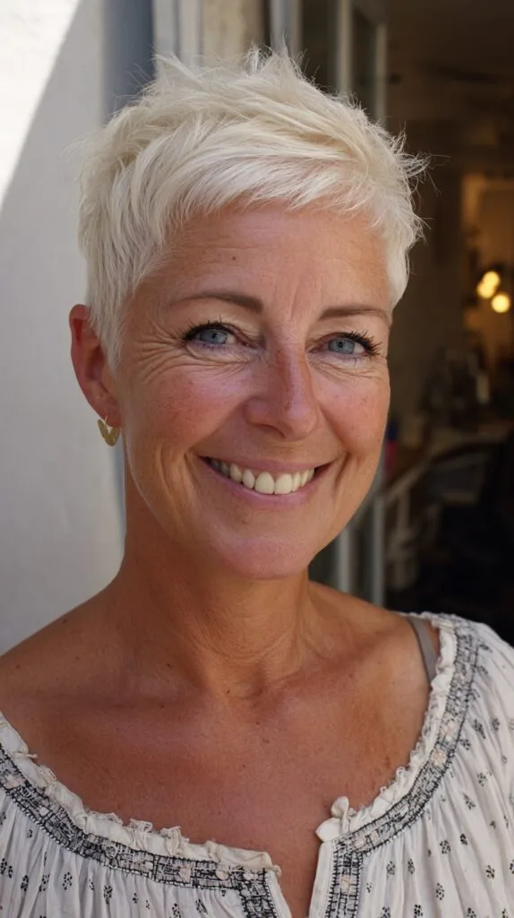 Cropped Platinum Pixie with Textured Lift and Close Taper