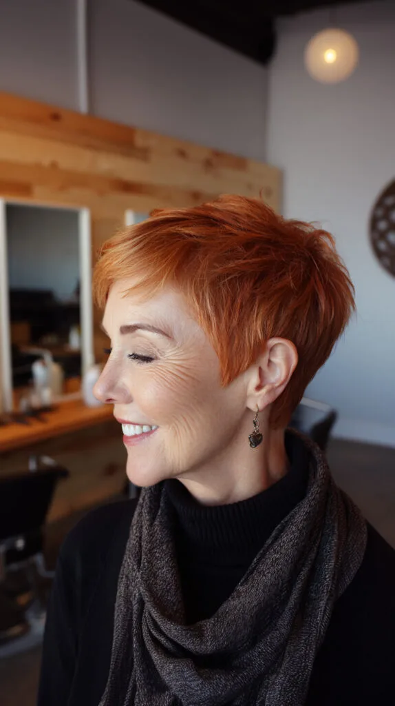 Cropped Textured Copper Pixie with Feathered Micro-Fringe