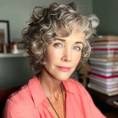 Curly Gray Bob with Soft Layers