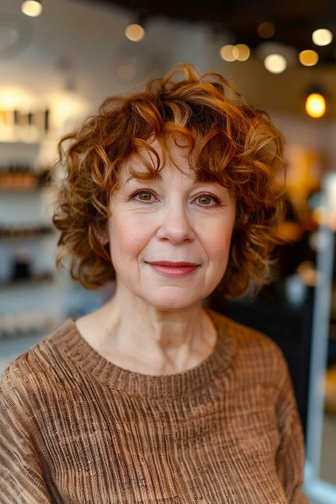 Curly short bob with bangs hairstyle
