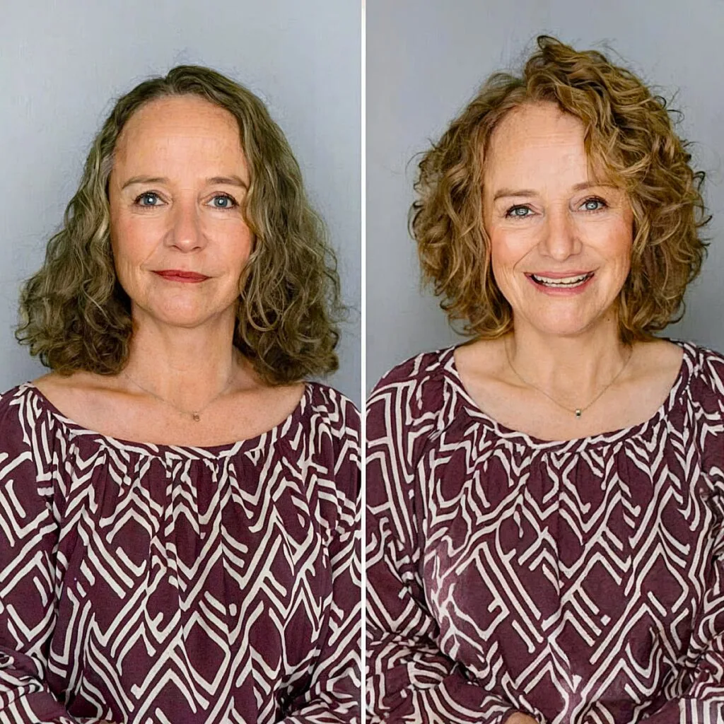 Cute Bob Hairstyle with Natural Curls for Ladies in their 50s