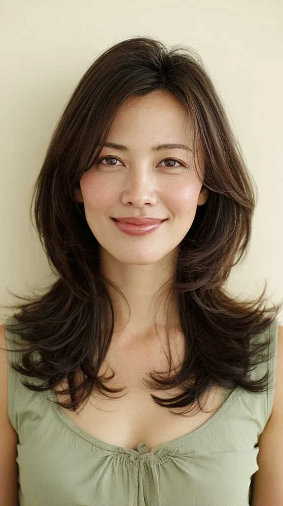 Dark Chocolate Butterfly Cut with Windswept Collarbone Layers
