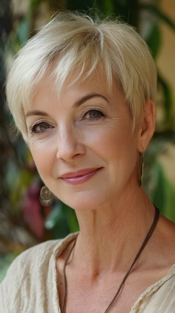 Delicate Blonde Pixie with Wispy Fringe and Tapered Nape