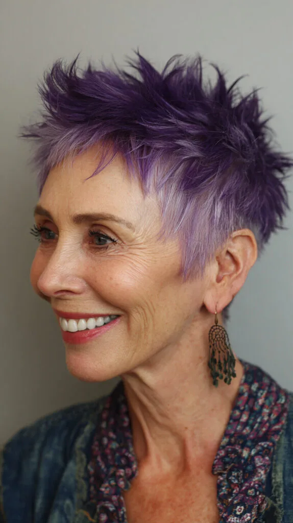 Edgy Lavender Spiky Pixie with Feathered Micro-Fringe