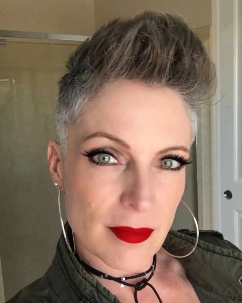 Edgy layered pixie hairstyle for mature women