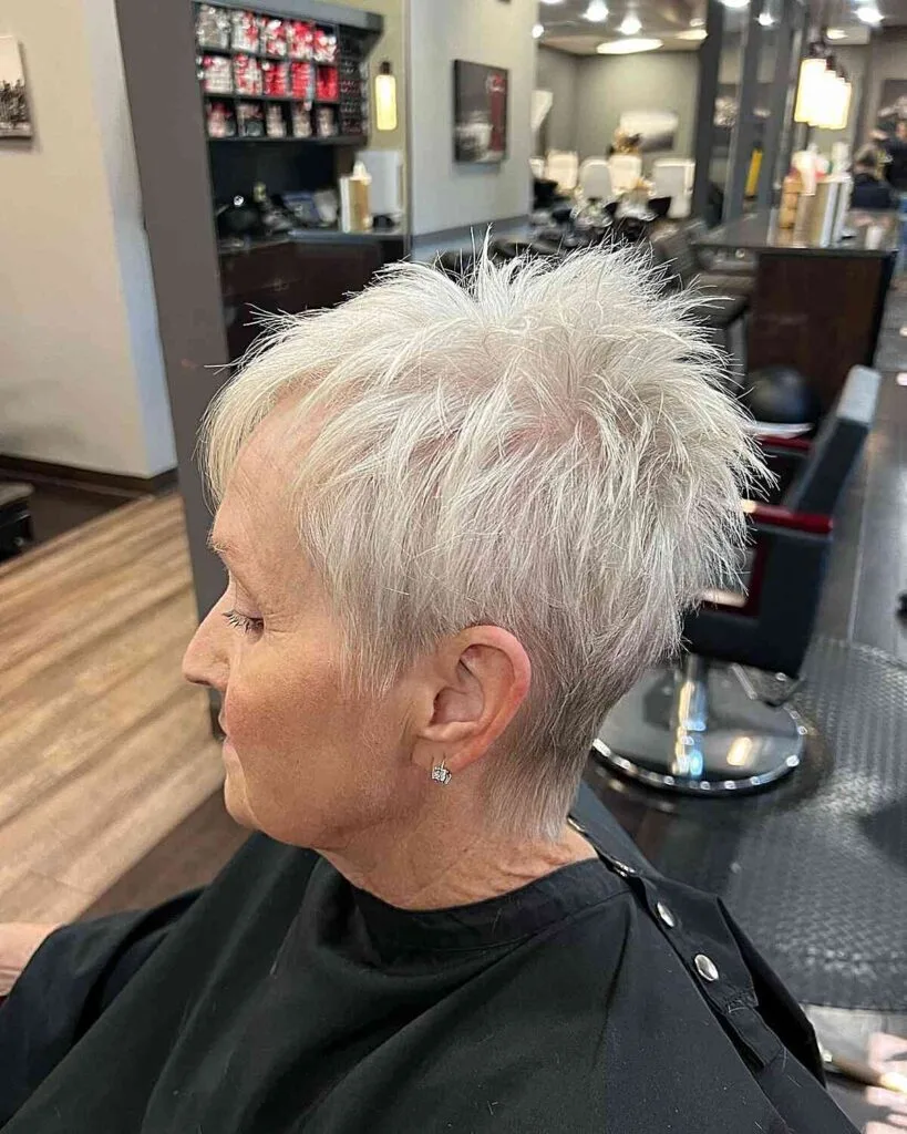 Edgy Pixie Cut on older women aged 50 with Fine, Light Hair