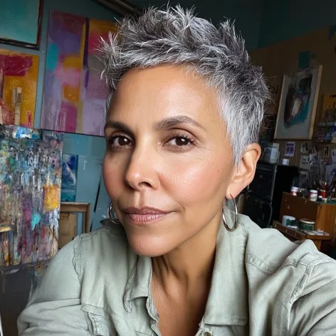 Edgy Silver Textured Pixie Cut with Defined Layers