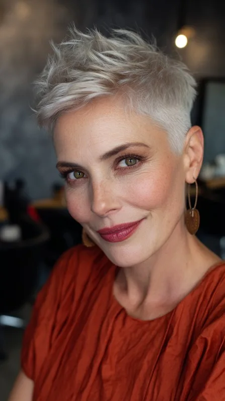 Edgy Textured Platinum Pixie Cut