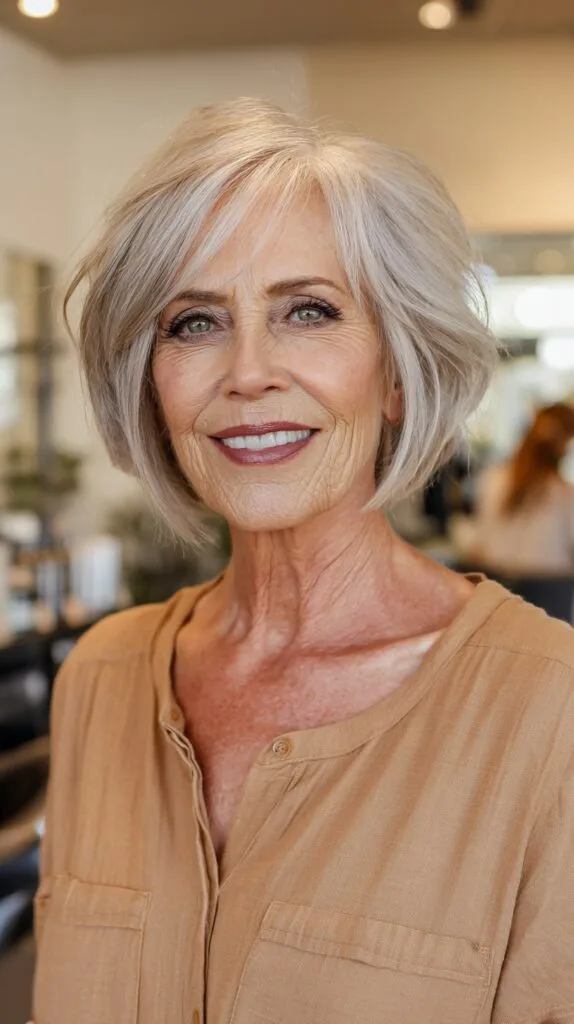 Effervescent Silver Tousled Bob with Shadowed Roots