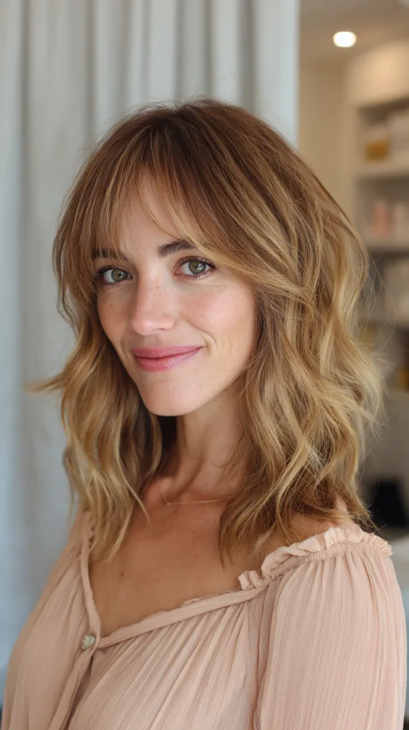 Effortless Beachy Waves with Soft Curtain Bangs