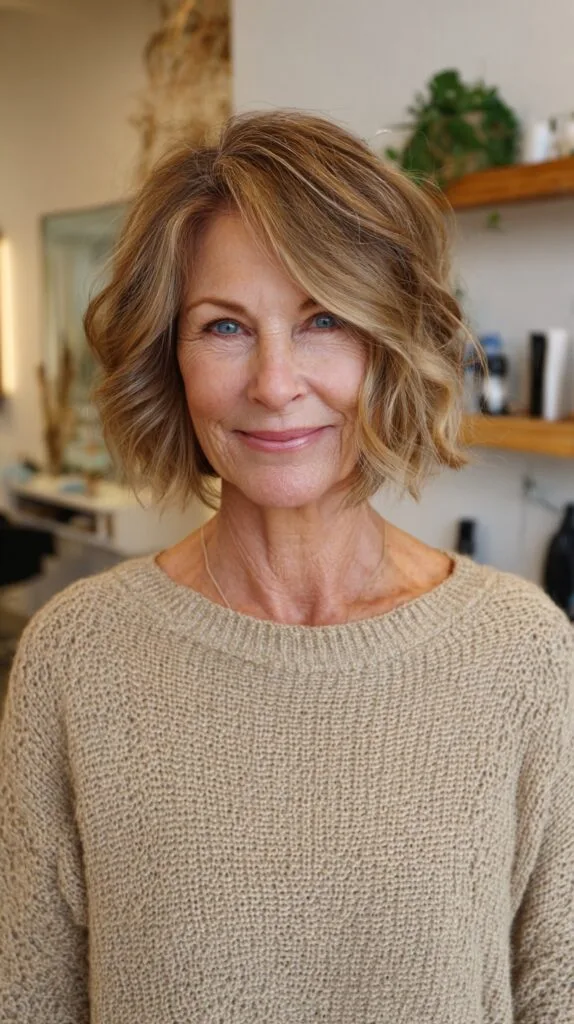Effortless Bronde Jaw-Grazing Bob with Deep Side Part and Soft Waves