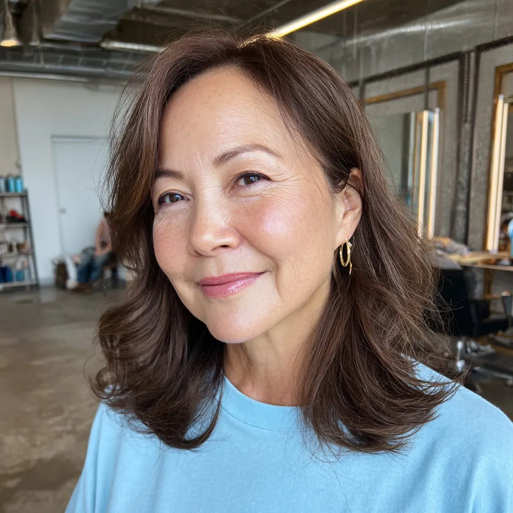 Effortless Dark Brown Waves with Soft Face-Framing Layers