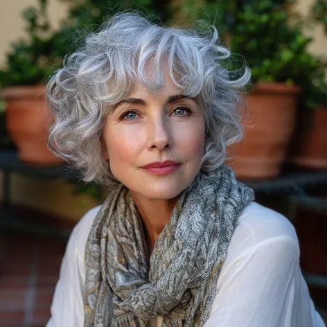 Effortless Short Curly Gray Hairstyle with Defined Volume