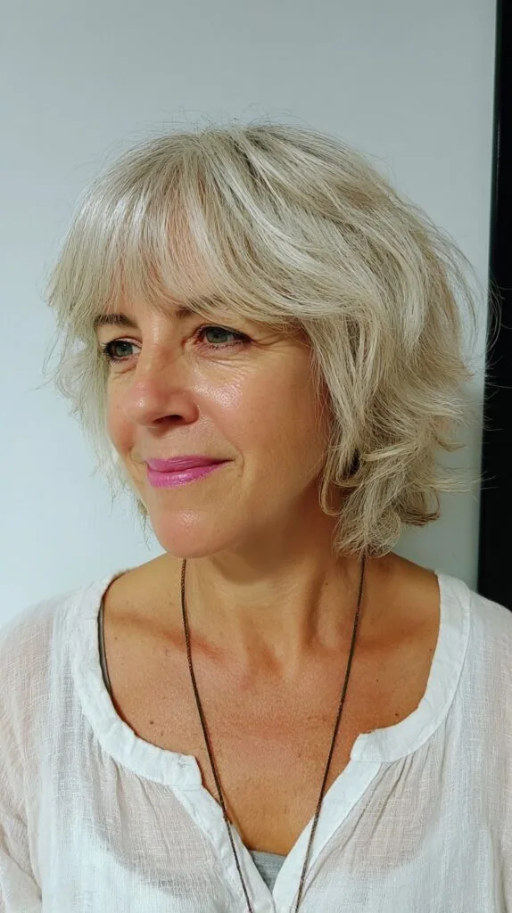 Effortless Silver Layered Bob with Feathered Ends