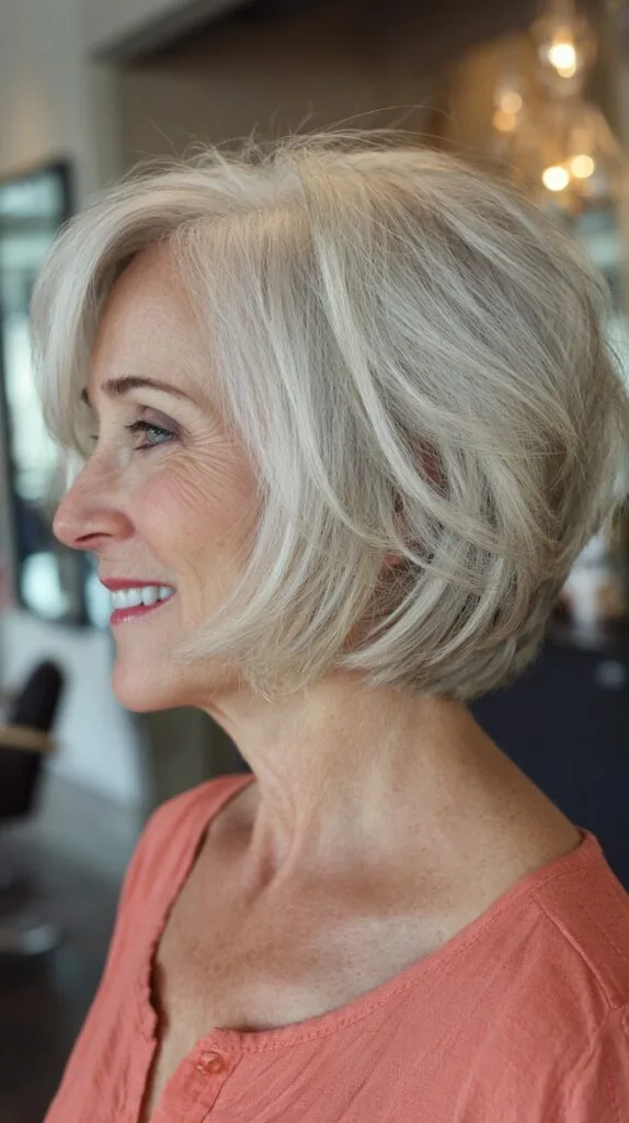 Effortless Silver Layered Bob with Natural Flow