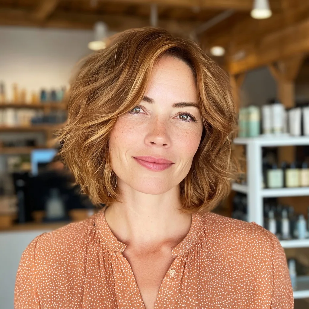 Effortless Textured Bob with Warm Highlights