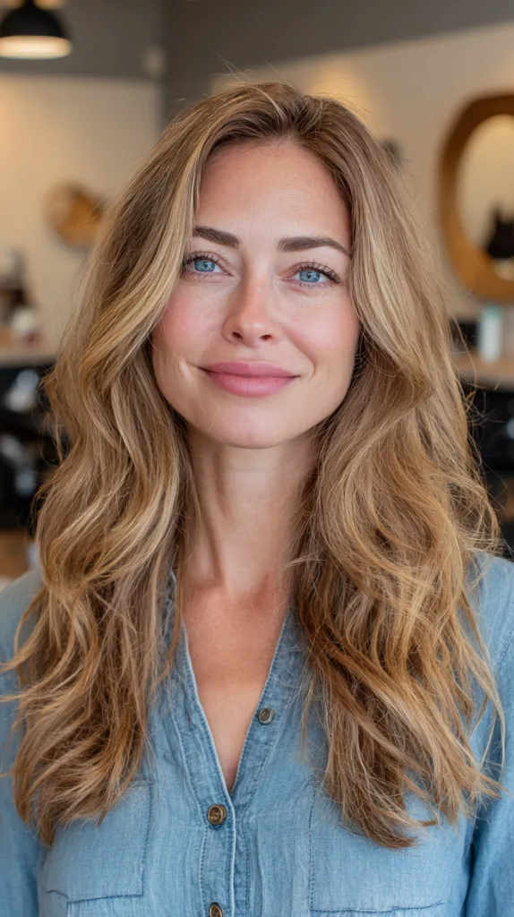 Effortlessly Tousled Long Waves with Subtle Highlights