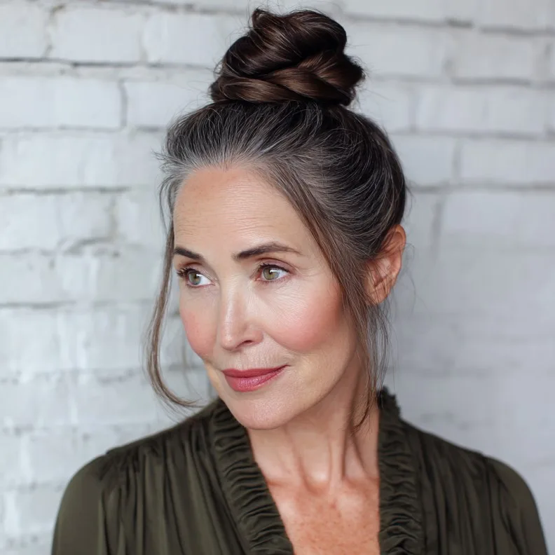 Elegant Braided Top Knot with Soft Face-Framing Tendrils