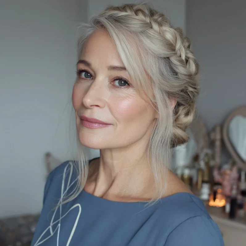 Elegant Braided Updo with Soft Face-Framing Strands