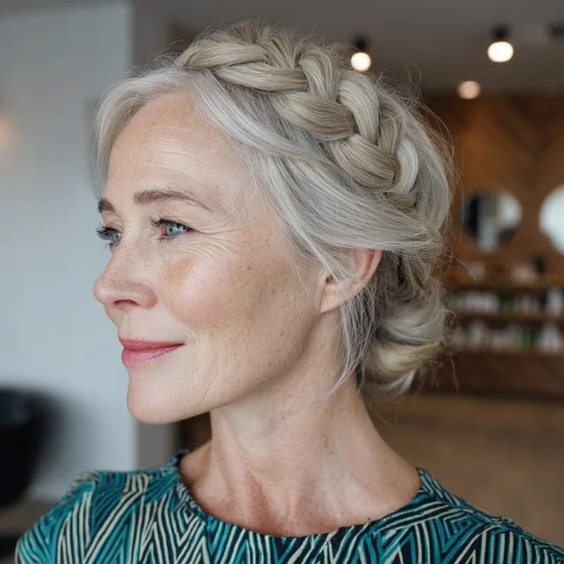 Elegant Braided Updo with Soft Silver Tones