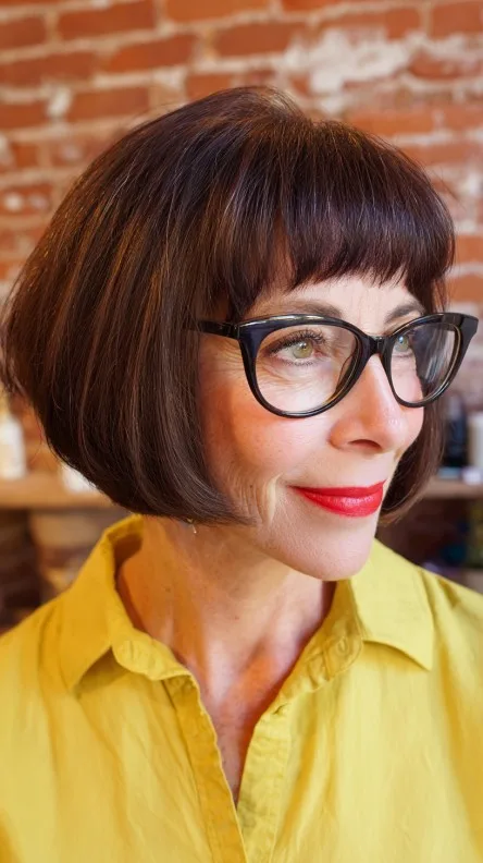 Elegant Dark Chocolate Wedge Bob with Eyewear