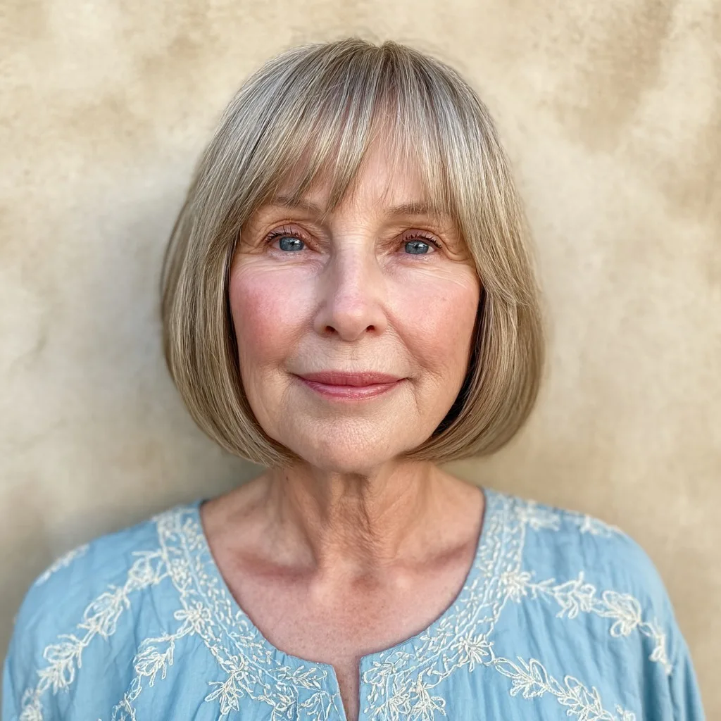 Elegant Feathered Bangs with Smooth Bob