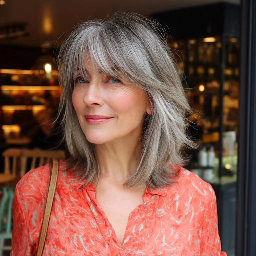 Elegant Feathered Bangs with Soft Layered Cut