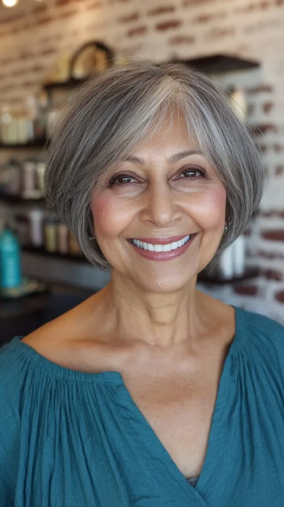 Elegant Gray Bob with Soft Wispy Bangs