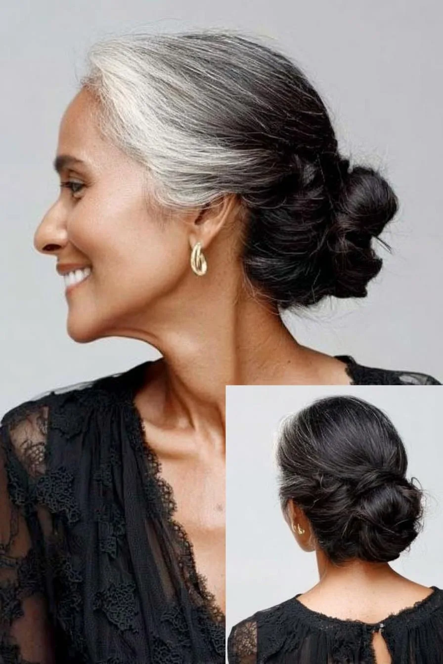 Elegant Gray Streaked Bun