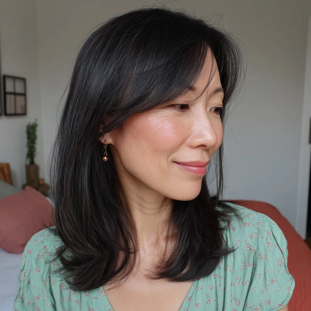 Elegant Mid-Length Layered Cut with Soft Subtle Face-Framing Layers
