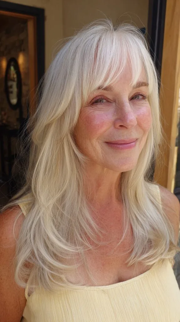 Elegant Platinum Waves with Soft Curtain Bangs