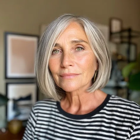 Elegant Silver Blunt Bob with Subtle Layers