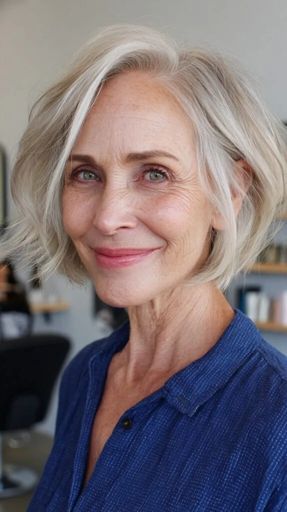 Elegant Silver Bob with Natural Waves