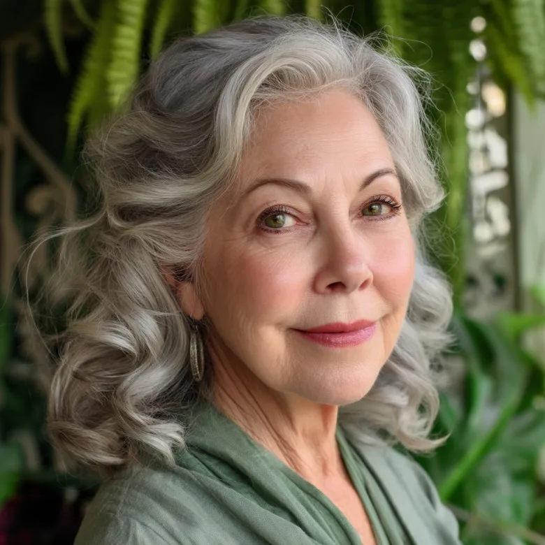 Elegant Silver Curly Layers with Soft Volume