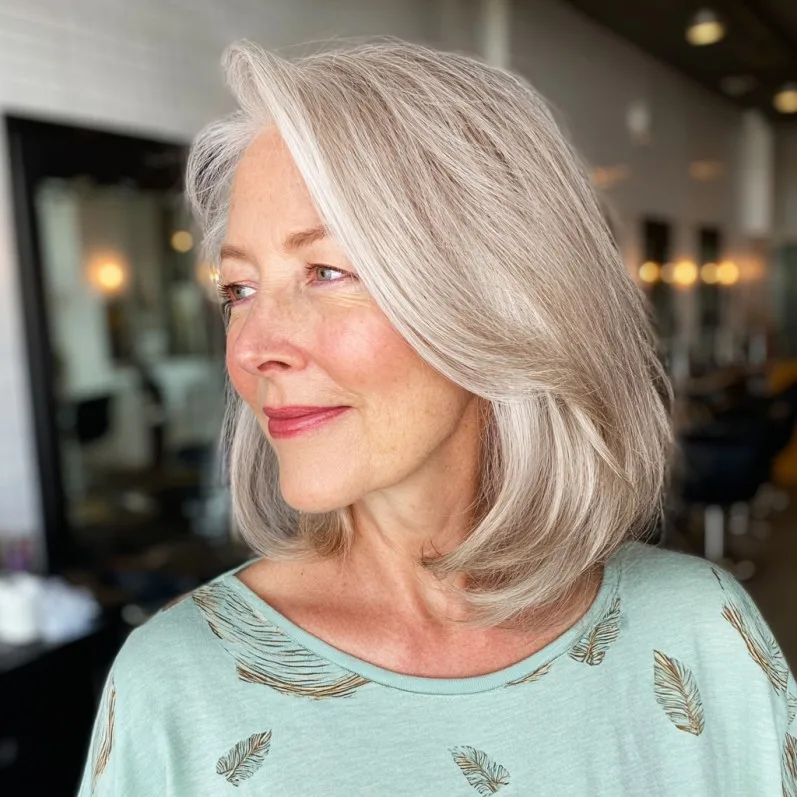 Elegant Silver Floating Bob with Soft Waves