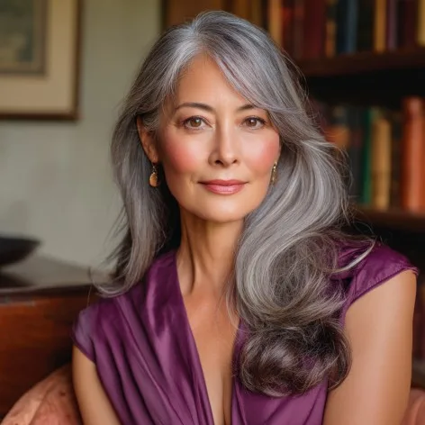 Elegant Silvery Long Layers with Soft Waves