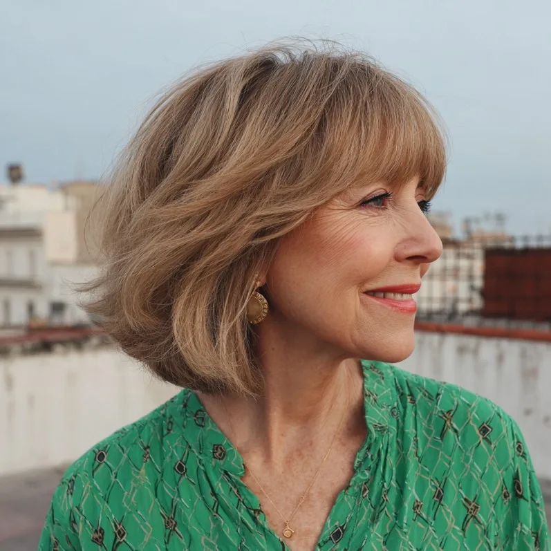 Elegant Soft Layered Bob with Fringe Bangs