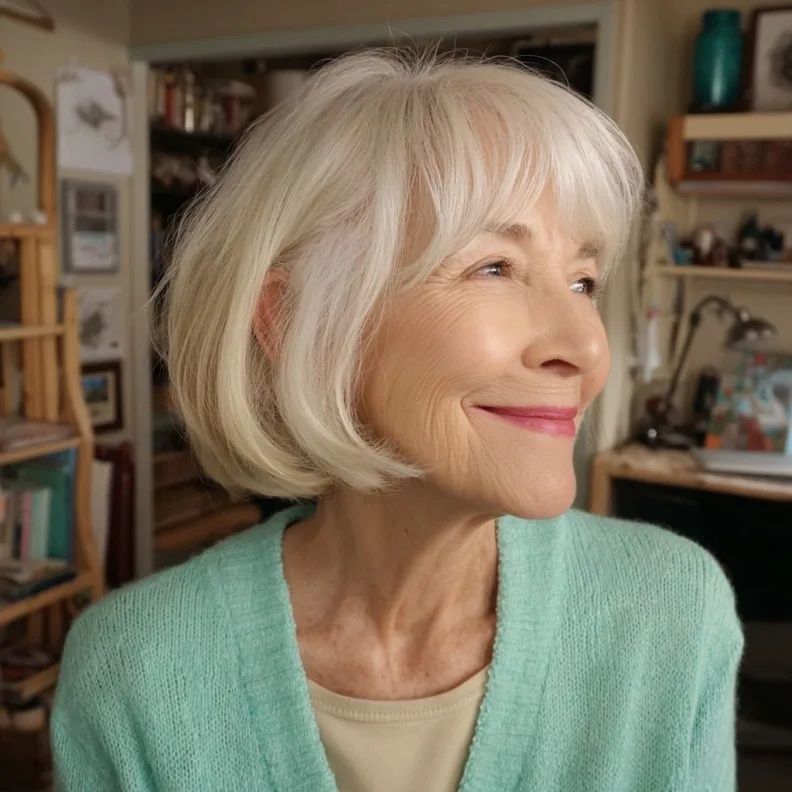Elegant Textured Bob with Soft Bangs for Mature Women
