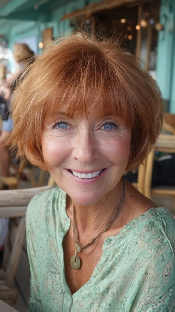 Feathered Auburn Wash-and-Go Chin-Length Bob