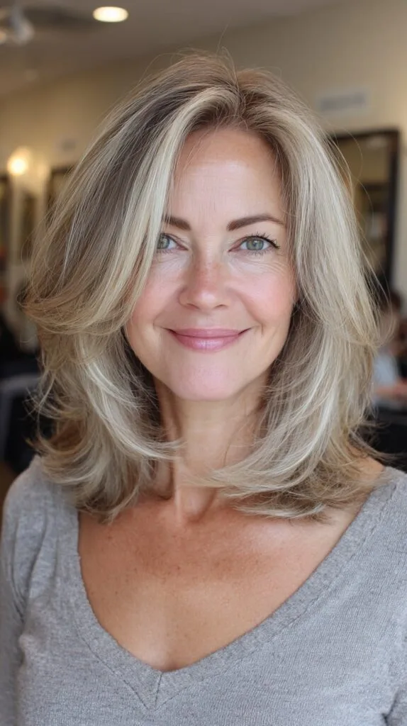 Feathered Butterfly Layers with Face-Framing Ash Blonde