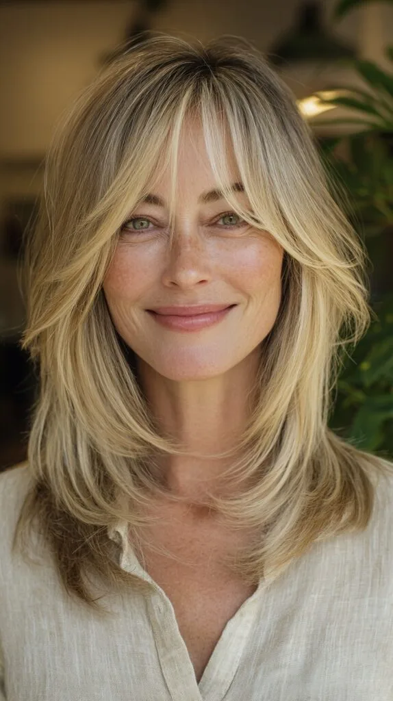 Feathered Shoulder-Grazing Blonde Layers with Curtain Fringe