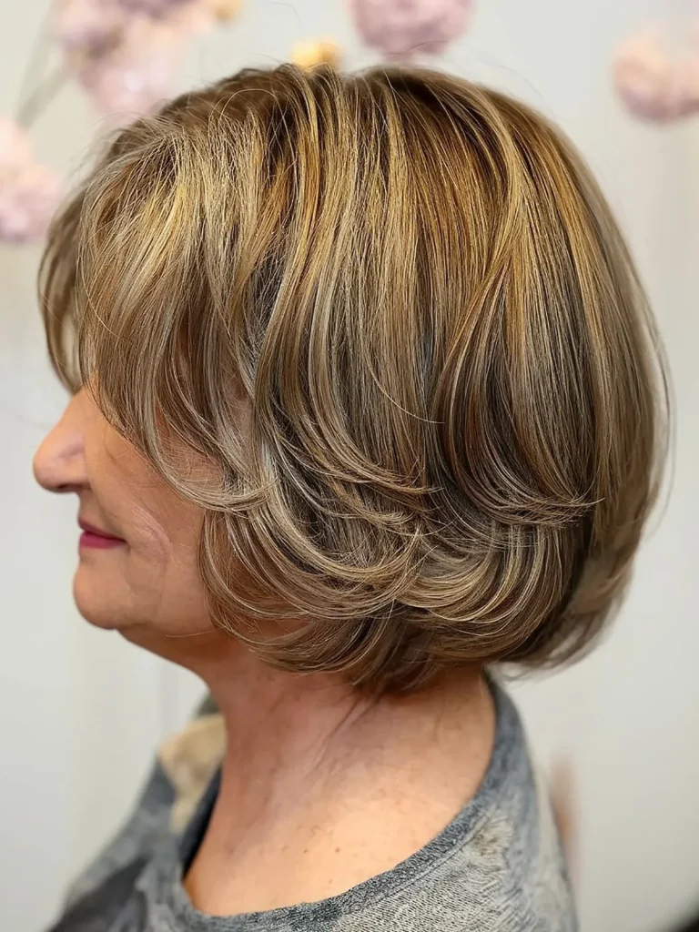 Feathery Layered Bob Haircut for Women Over 60