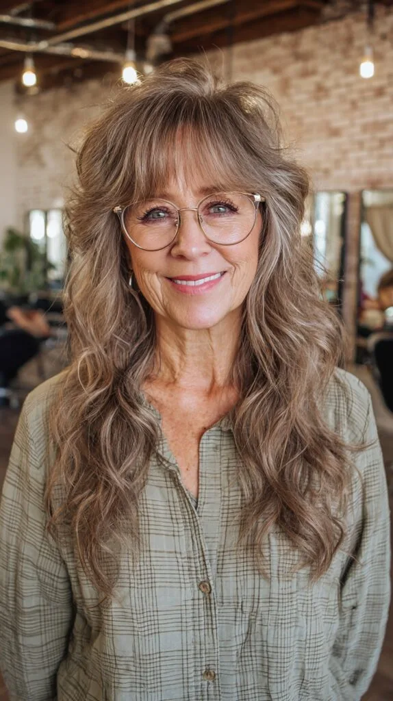 Flowing Silver Curls with Delicate Bangs