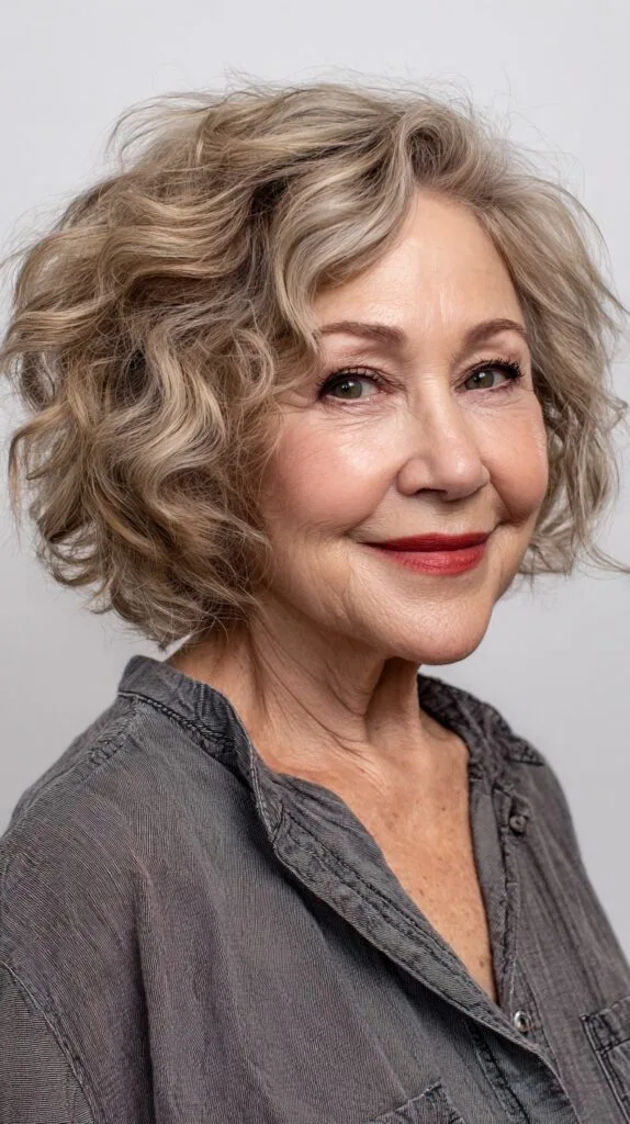 Flowing Wavy Gray Bob with Soft Highlights