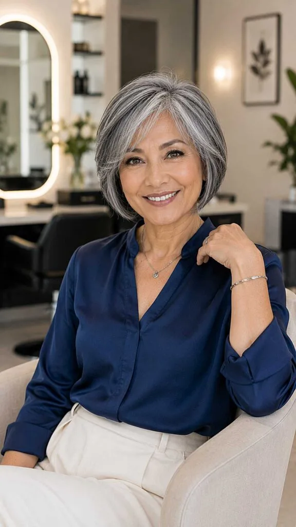 Full-Volume Gray Bob with Layered Movement