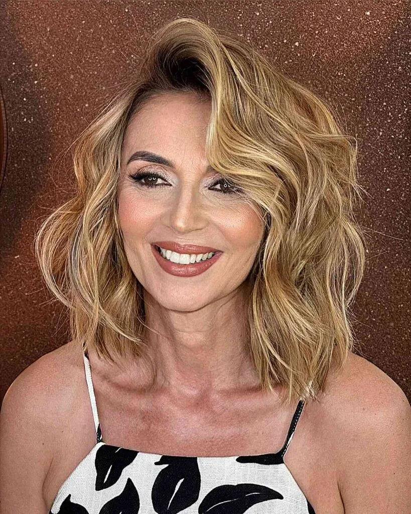 Golden Balayage for Medium-Length Hair for Ladies Aged 50 and Up